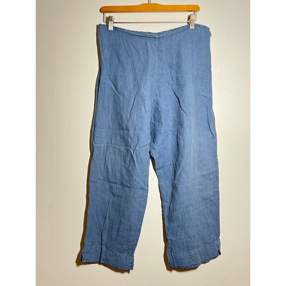 Bryn Walker Chambray Blue Linen Elastic Waist Wide Leg Crop Ankle Pant Pull On L - Picture 1 of 7